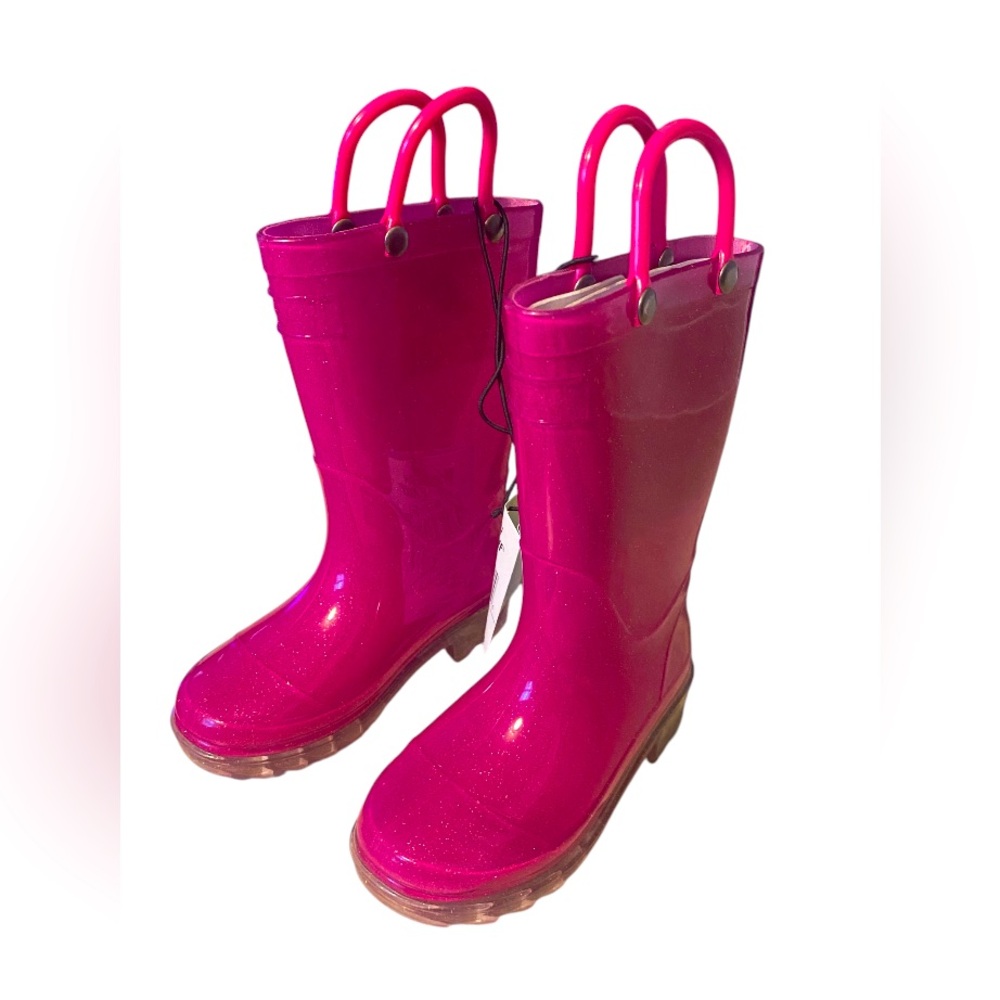 Western Chief Pink Light-Up Rain Boots Handles Waterproof Toddler 5/6 New